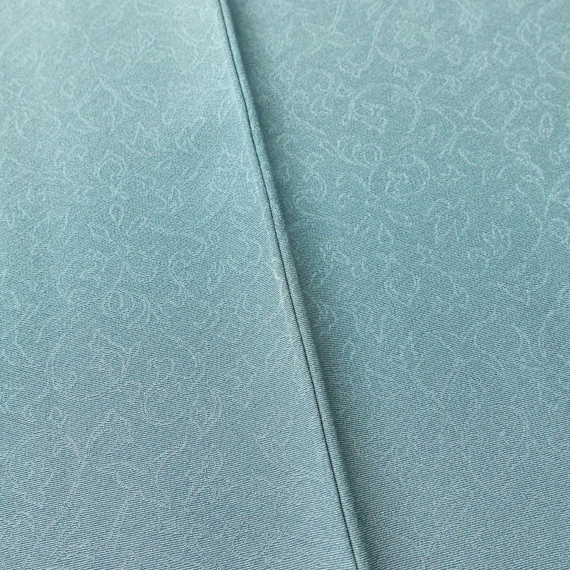 色無地 美品 しつけ糸付き 縮緬 一つ紋付き 正絹 木の葉・植物柄 袷仕立て 身丈158.5cm 裄丈65.5cm 共八掛 フォーマル 着物 青・紺_画像9