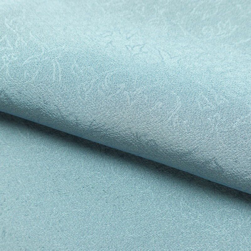 色無地 美品 しつけ糸付き 縮緬 一つ紋付き 正絹 木の葉・植物柄 袷仕立て 身丈158.5cm 裄丈65.5cm 共八掛 フォーマル 着物 青・紺_画像20