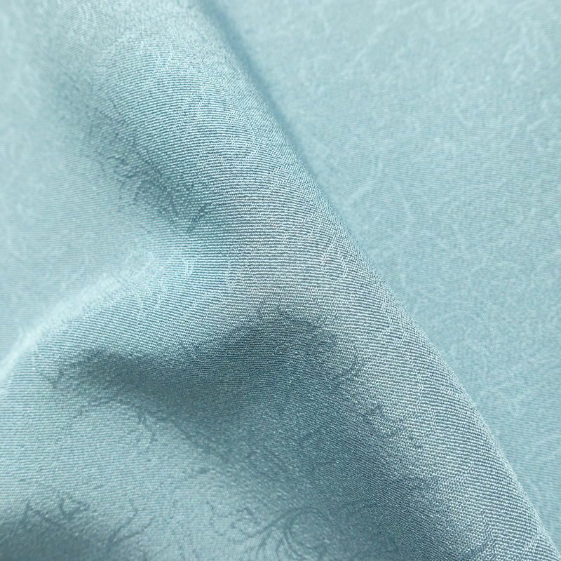 色無地 美品 しつけ糸付き 縮緬 一つ紋付き 正絹 木の葉・植物柄 袷仕立て 身丈158.5cm 裄丈65.5cm 共八掛 フォーマル 着物 青・紺_画像21