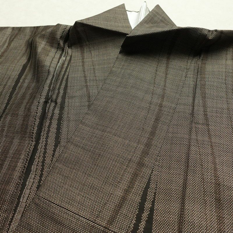 大島紬 良品 証紙なし 正絹 縞柄・線柄 袷仕立て 身丈158cm 裄丈65.5cm 着物 茶_画像16