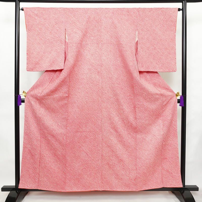 小紋 良品 しつけ糸付き 絞り 総絞り 正絹 古典柄 袷仕立て 身丈158.5cm 裄丈64.5cm 着物 ピンク_画像1