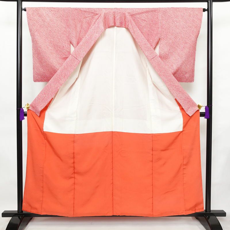 小紋 良品 しつけ糸付き 絞り 総絞り 正絹 古典柄 袷仕立て 身丈158.5cm 裄丈64.5cm 着物 ピンク_画像3