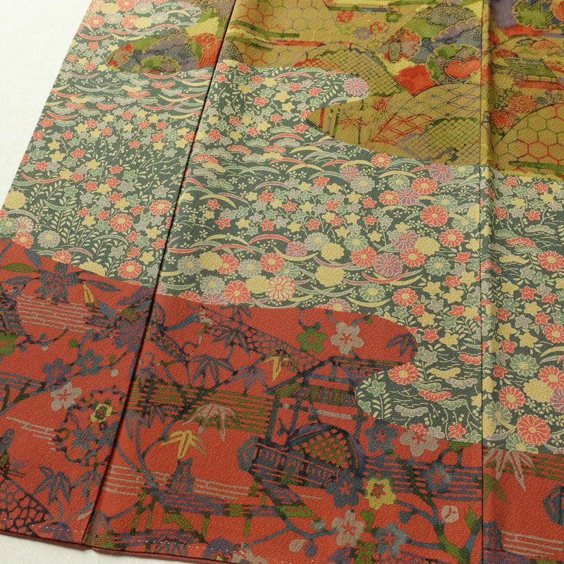 訪問着 良品 三橋観雪 落款入り 縮緬 正絹 木の葉・植物柄 袷仕立て 身丈165cm 裄丈68.5cm フォーマル 着物 多色使い_画像4