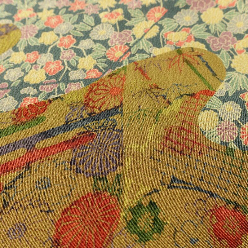 訪問着 良品 三橋観雪 落款入り 縮緬 正絹 木の葉・植物柄 袷仕立て 身丈165cm 裄丈68.5cm フォーマル 着物 多色使い_画像7