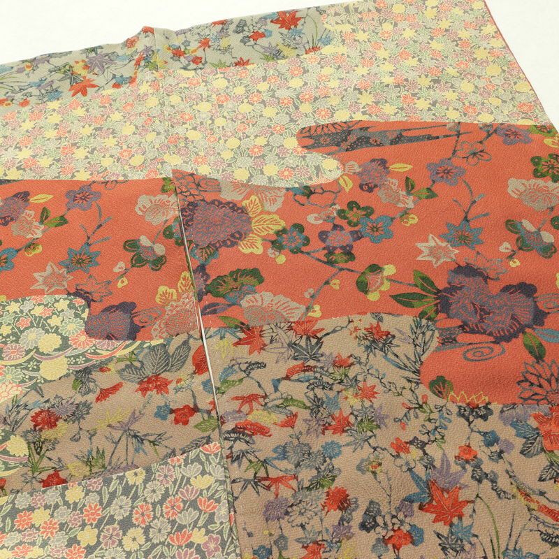 訪問着 良品 三橋観雪 落款入り 縮緬 正絹 木の葉・植物柄 袷仕立て 身丈165cm 裄丈68.5cm フォーマル 着物 多色使い_画像14