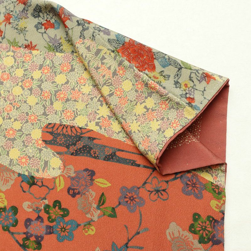 訪問着 良品 三橋観雪 落款入り 縮緬 正絹 木の葉・植物柄 袷仕立て 身丈165cm 裄丈68.5cm フォーマル 着物 多色使い_画像15