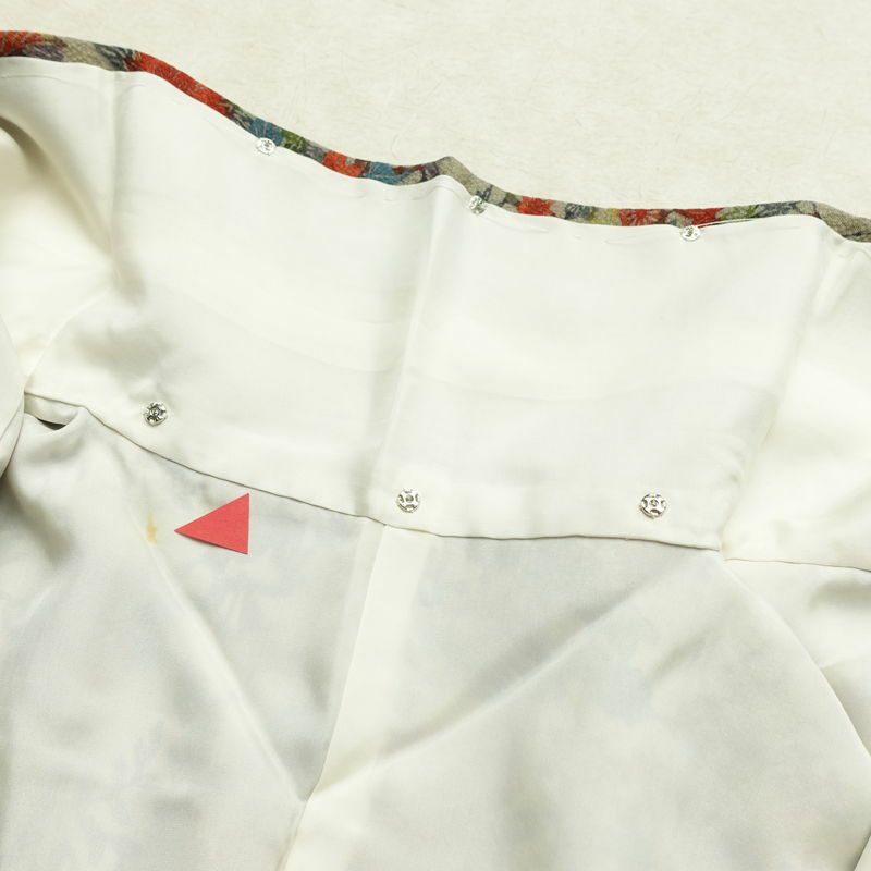 訪問着 良品 三橋観雪 落款入り 縮緬 正絹 木の葉・植物柄 袷仕立て 身丈165cm 裄丈68.5cm フォーマル 着物 多色使い_画像19