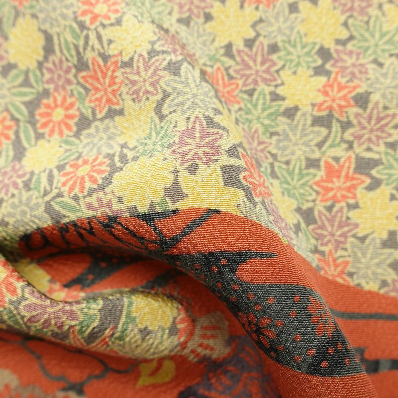 訪問着 良品 三橋観雪 落款入り 縮緬 正絹 木の葉・植物柄 袷仕立て 身丈165cm 裄丈68.5cm フォーマル 着物 多色使い_画像21