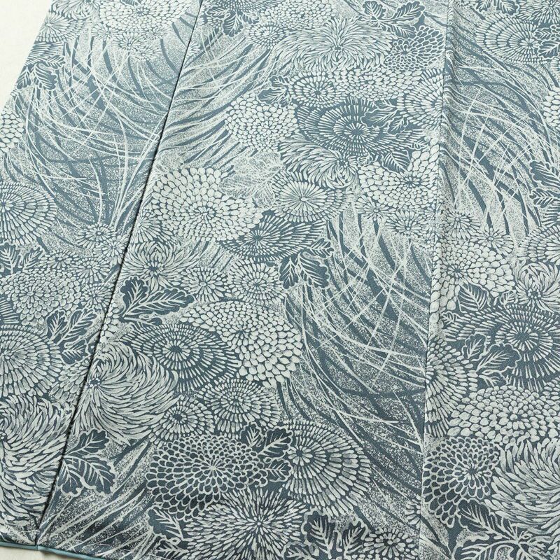 小紋 良品 しつけ糸付き 正絹 花柄 袷仕立て 身丈167cm 裄丈68.5cm 着物 青・紺_画像4