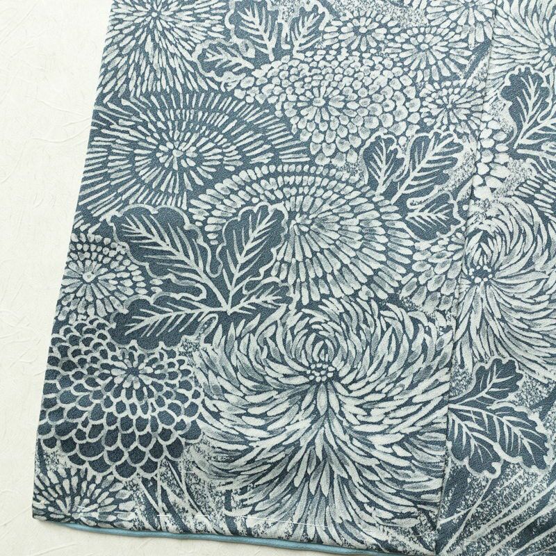 小紋 良品 しつけ糸付き 正絹 花柄 袷仕立て 身丈167cm 裄丈68.5cm 着物 青・紺_画像12