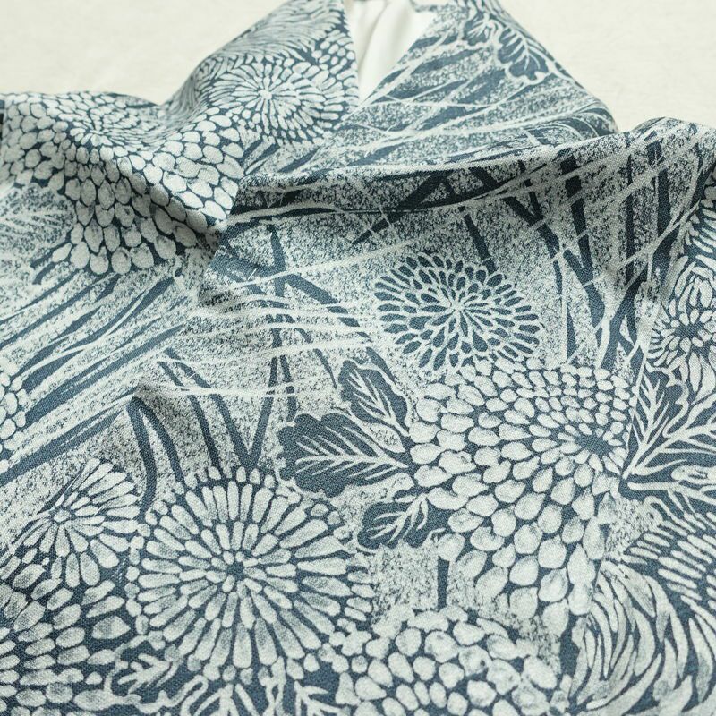 小紋 良品 しつけ糸付き 正絹 花柄 袷仕立て 身丈167cm 裄丈68.5cm 着物 青・紺_画像17