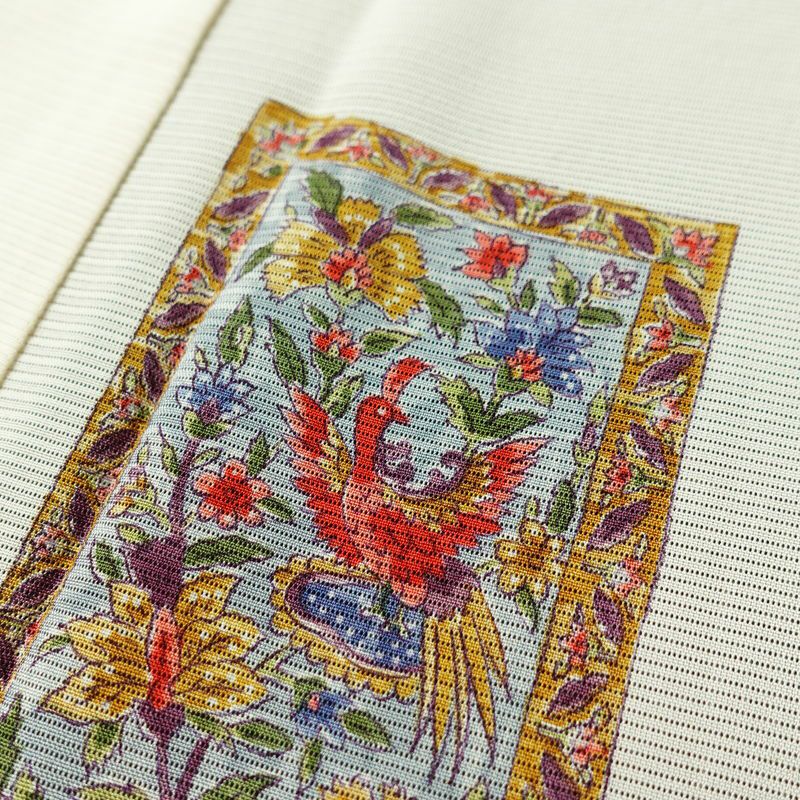 盛夏 良品 夏用 小紋 絽 正絹 幾何学柄・抽象柄 単衣仕立て 身丈157cm 裄丈65.5cm 着物 クリーム_画像7