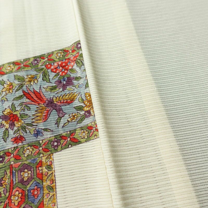 盛夏 良品 夏用 小紋 絽 正絹 幾何学柄・抽象柄 単衣仕立て 身丈157cm 裄丈65.5cm 着物 クリーム_画像10