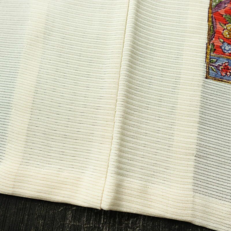 盛夏 良品 夏用 小紋 絽 正絹 幾何学柄・抽象柄 単衣仕立て 身丈157cm 裄丈65.5cm 着物 クリーム_画像11