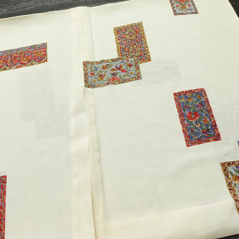 盛夏 良品 夏用 小紋 絽 正絹 幾何学柄・抽象柄 単衣仕立て 身丈157cm 裄丈65.5cm 着物 クリーム_画像14
