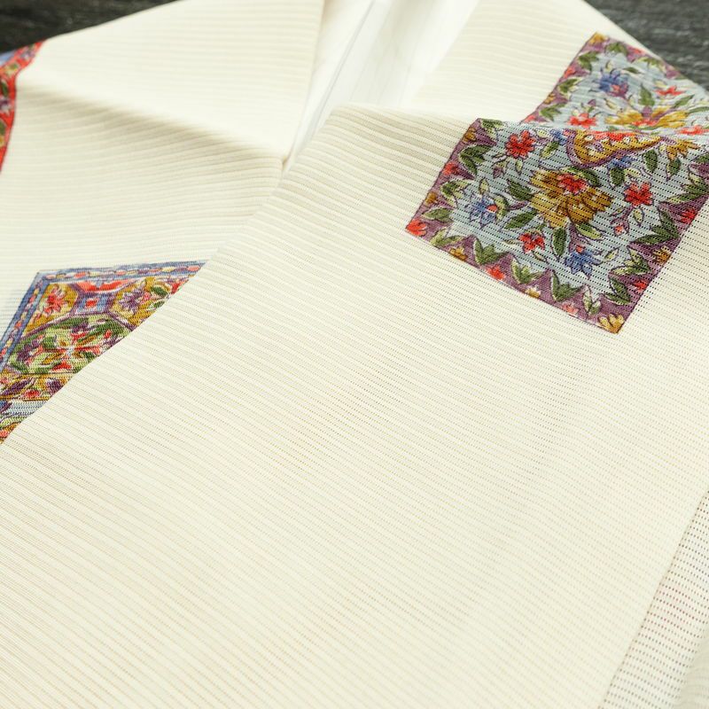 盛夏 良品 夏用 小紋 絽 正絹 幾何学柄・抽象柄 単衣仕立て 身丈157cm 裄丈65.5cm 着物 クリーム_画像18