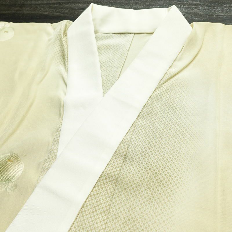 長襦袢 良品 正絹 花柄 袖無双・胴抜き 身丈123.5cm 裄丈67cm ベージュ_画像16