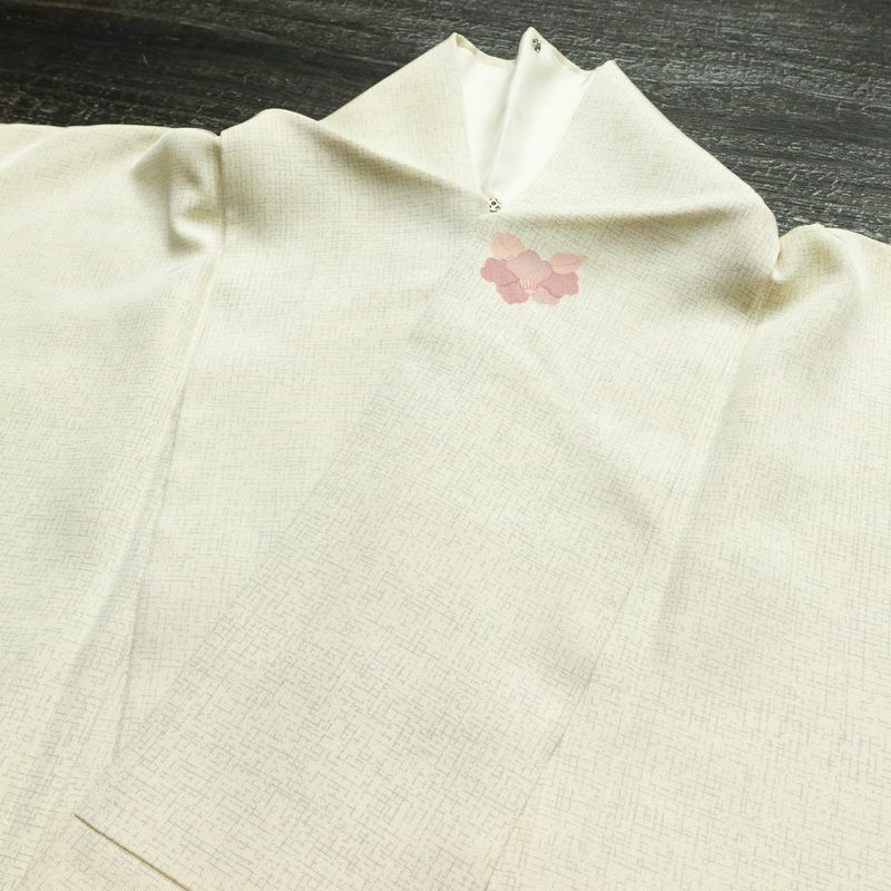 小紋 良品 飛び柄 正絹 花柄 袷仕立て 身丈158cm 裄丈65.5cm 着物 クリーム_画像17
