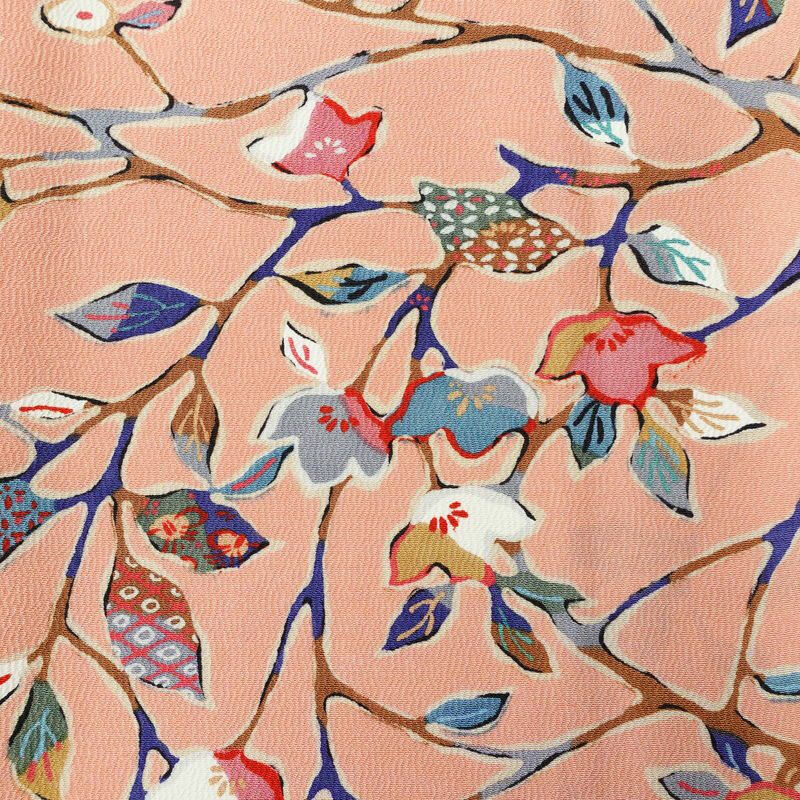 小紋 美品 しつけ糸付き 縮緬 総柄 正絹 木の葉・植物柄 袷仕立て 身丈163.5cm 裄丈67.5cm 着物 ピンク_画像6