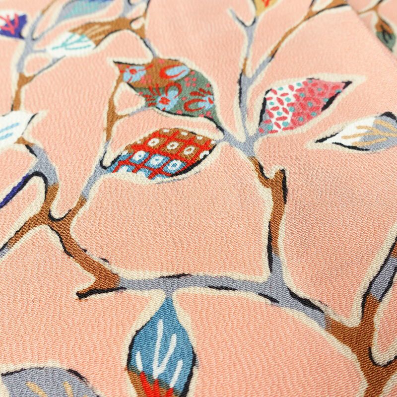 小紋 美品 しつけ糸付き 縮緬 総柄 正絹 木の葉・植物柄 袷仕立て 身丈163.5cm 裄丈67.5cm 着物 ピンク_画像9
