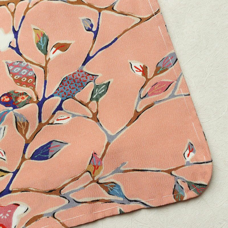 小紋 美品 しつけ糸付き 縮緬 総柄 正絹 木の葉・植物柄 袷仕立て 身丈163.5cm 裄丈67.5cm 着物 ピンク_画像15