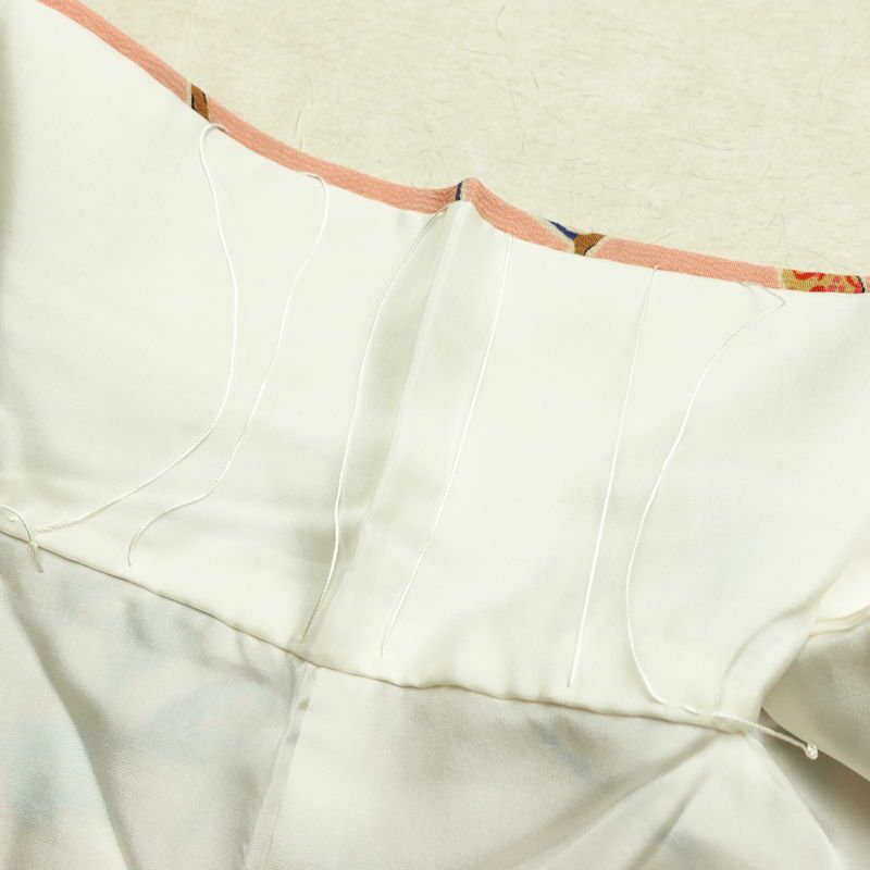 小紋 美品 しつけ糸付き 縮緬 総柄 正絹 木の葉・植物柄 袷仕立て 身丈163.5cm 裄丈67.5cm 着物 ピンク_画像19