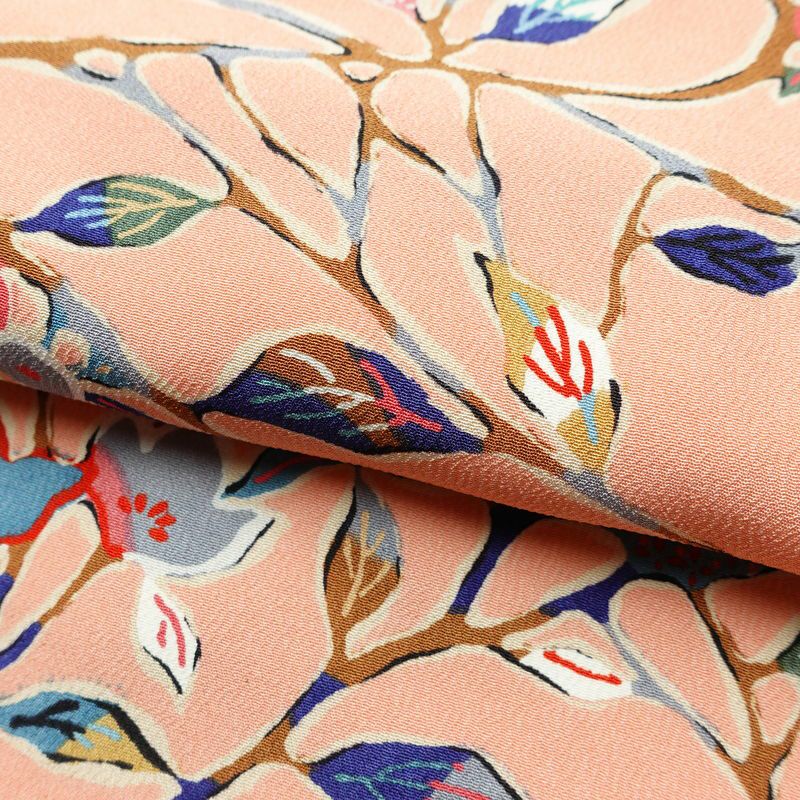 小紋 美品 しつけ糸付き 縮緬 総柄 正絹 木の葉・植物柄 袷仕立て 身丈163.5cm 裄丈67.5cm 着物 ピンク_画像20