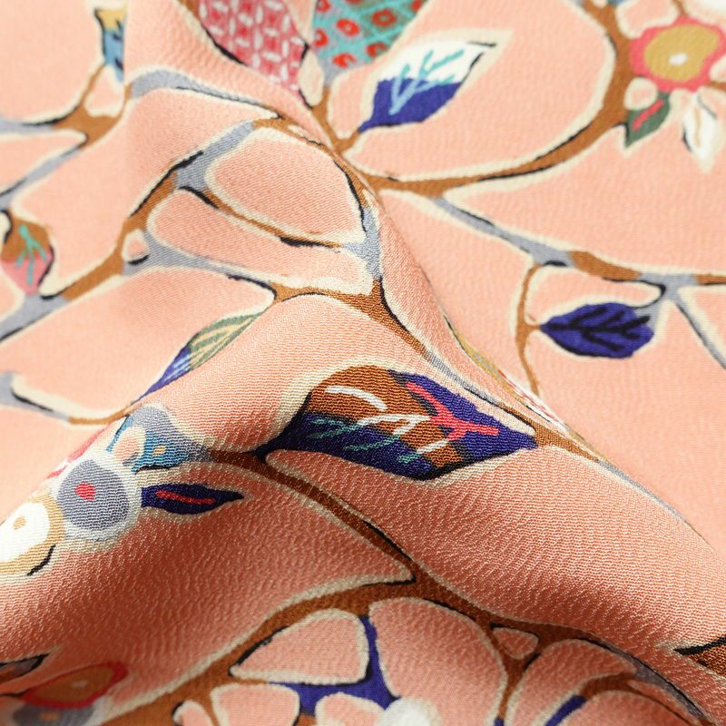 小紋 美品 しつけ糸付き 縮緬 総柄 正絹 木の葉・植物柄 袷仕立て 身丈163.5cm 裄丈67.5cm 着物 ピンク_画像21
