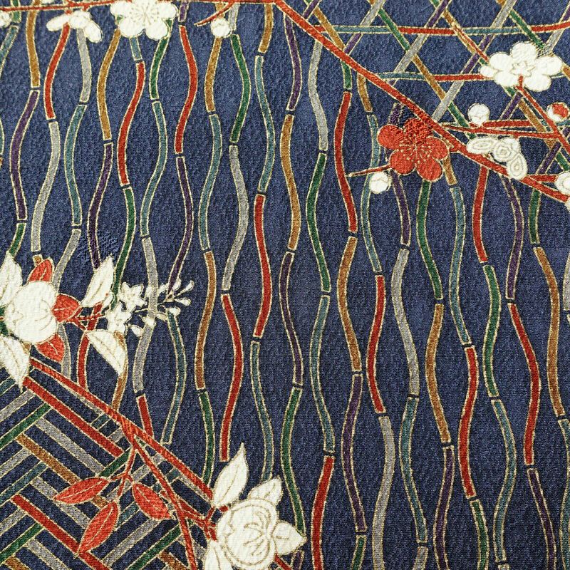 小紋 三田村環 落款入り 総柄 正絹 古典柄 袷仕立て 身丈165.5cm 裄丈70.5cm 菊 金彩 着物 青・紺_画像6