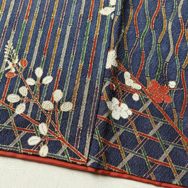 小紋 三田村環 落款入り 総柄 正絹 古典柄 袷仕立て 身丈165.5cm 裄丈70.5cm 菊 金彩 着物 青・紺_画像10