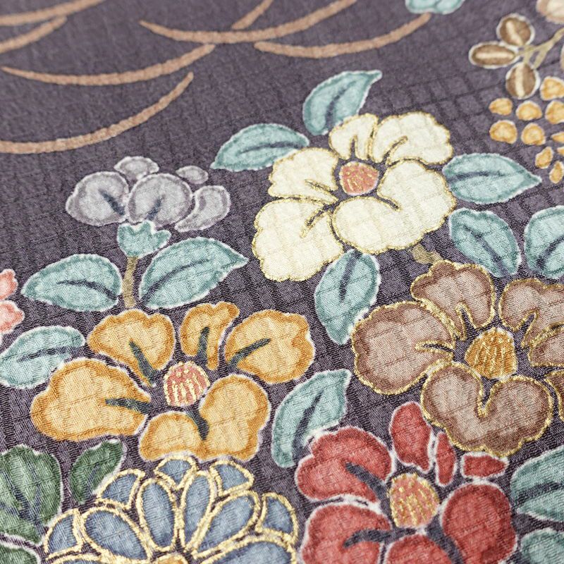 小紋 良品 総柄 正絹 花柄 袷仕立て 身丈158.5cm 裄丈64.5cm 箔 金彩 着物 紫・藤色_画像10