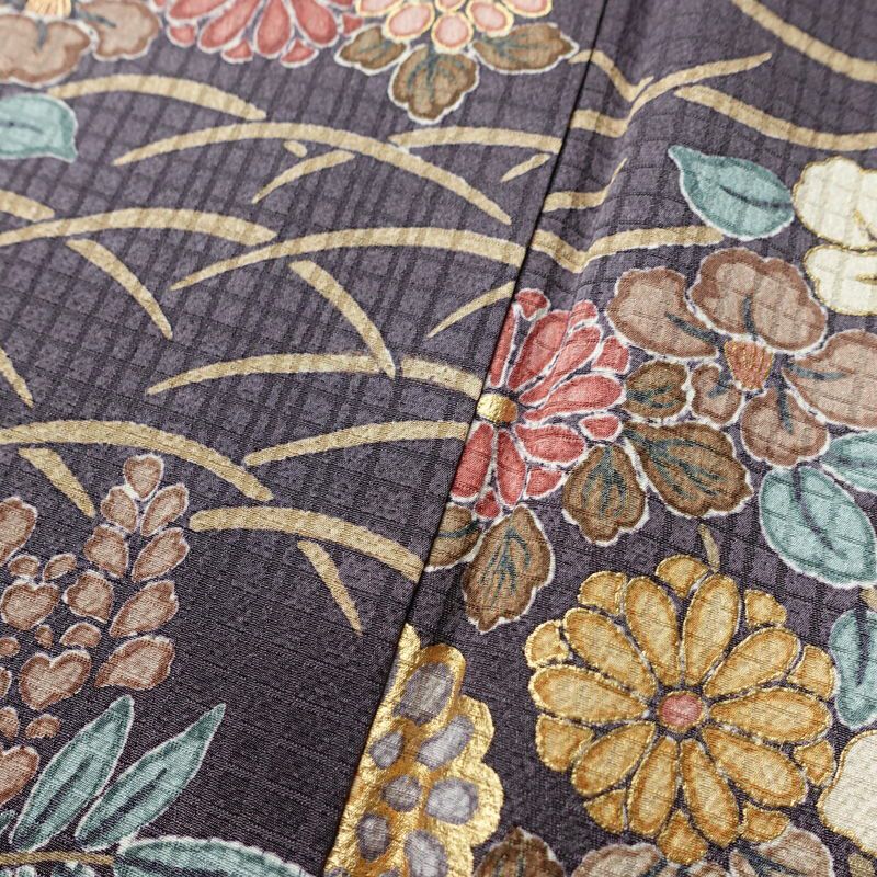 小紋 良品 総柄 正絹 花柄 袷仕立て 身丈158.5cm 裄丈64.5cm 箔 金彩 着物 紫・藤色_画像11