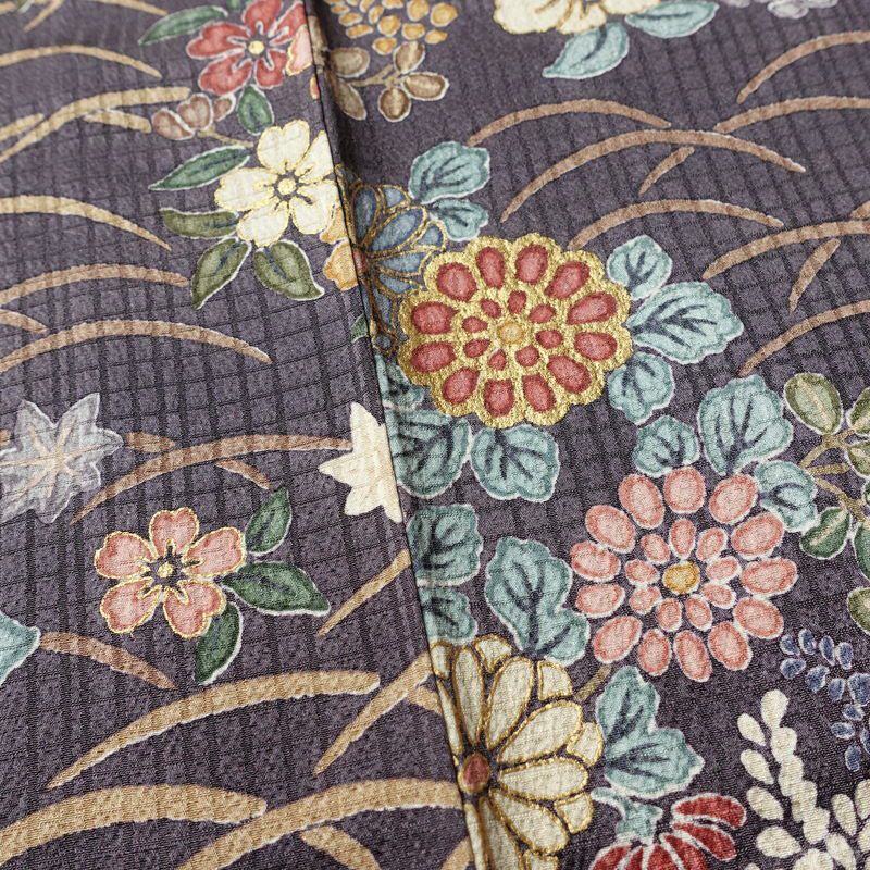 小紋 良品 総柄 正絹 花柄 袷仕立て 身丈158.5cm 裄丈64.5cm 箔 金彩 着物 紫・藤色_画像12