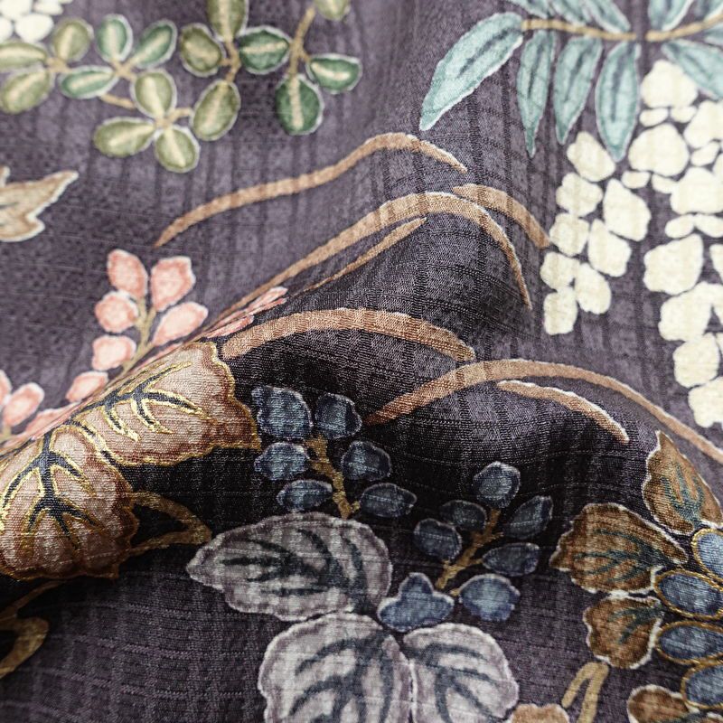 小紋 良品 総柄 正絹 花柄 袷仕立て 身丈158.5cm 裄丈64.5cm 箔 金彩 着物 紫・藤色_画像21