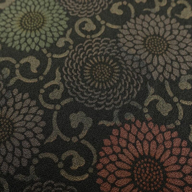 小紋 良品 総柄 正絹 花柄 袷仕立て 身丈156cm 裄丈65cm 菊 着物 黒_画像7