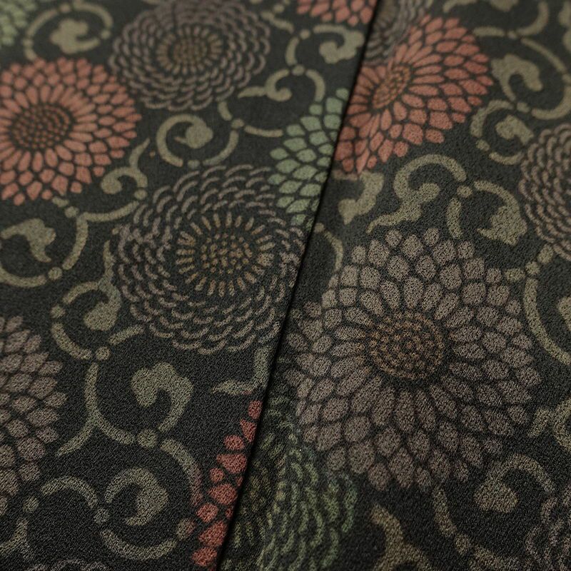 小紋 良品 総柄 正絹 花柄 袷仕立て 身丈156cm 裄丈65cm 菊 着物 黒_画像9