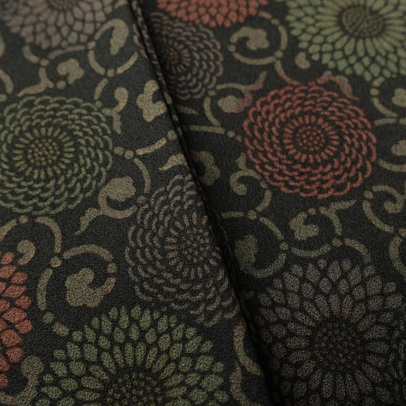 小紋 良品 総柄 正絹 花柄 袷仕立て 身丈156cm 裄丈65cm 菊 着物 黒_画像10