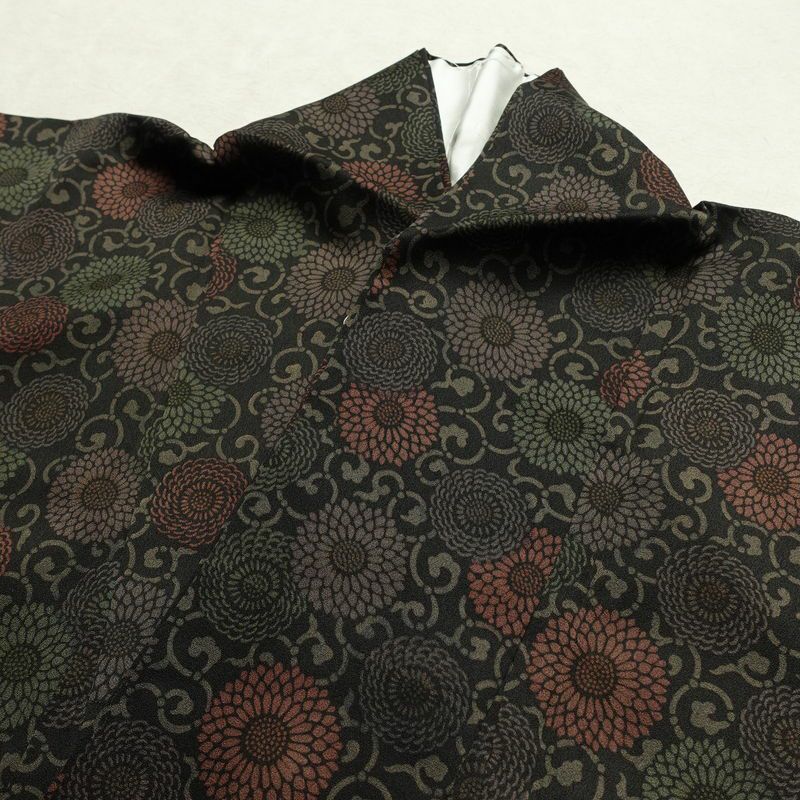 小紋 良品 総柄 正絹 花柄 袷仕立て 身丈156cm 裄丈65cm 菊 着物 黒_画像16