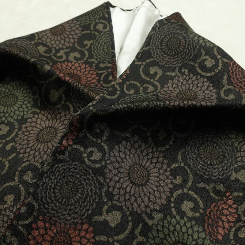 小紋 良品 総柄 正絹 花柄 袷仕立て 身丈156cm 裄丈65cm 菊 着物 黒_画像17