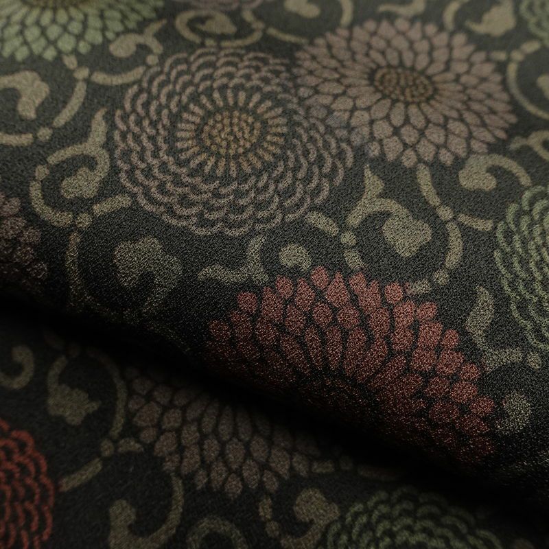 小紋 良品 総柄 正絹 花柄 袷仕立て 身丈156cm 裄丈65cm 菊 着物 黒_画像20