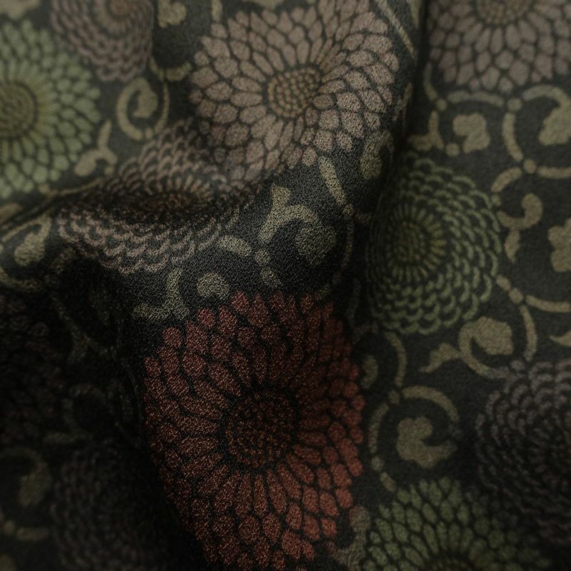 小紋 良品 総柄 正絹 花柄 袷仕立て 身丈156cm 裄丈65cm 菊 着物 黒_画像21