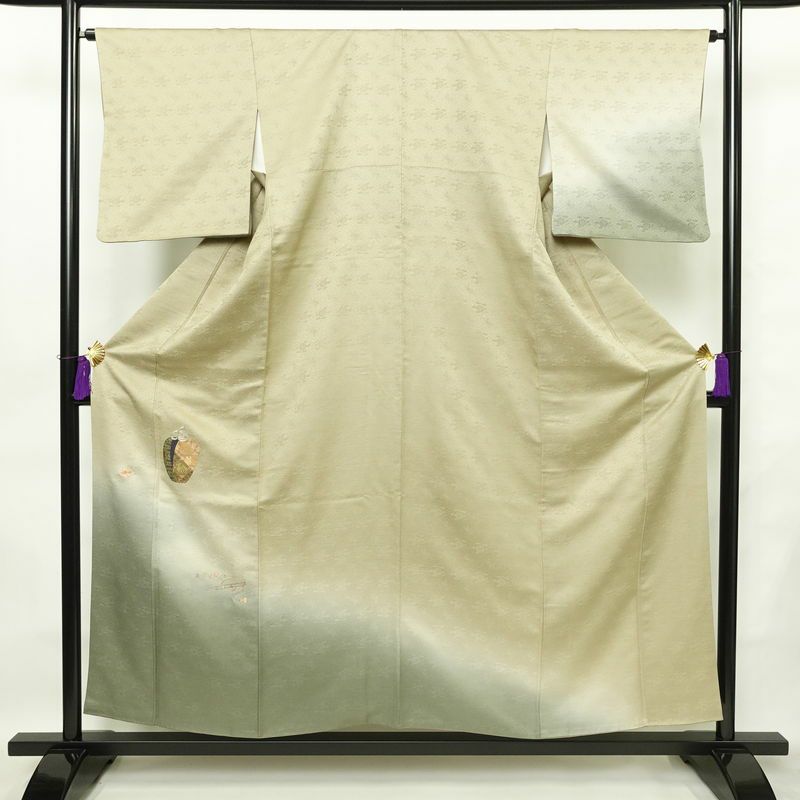 付け下げ 正絹 その他の柄 袷仕立て 身丈156cm 裄丈65.5cm 刺繍 金糸 フォーマル 着物 緑・うぐいす色_画像1