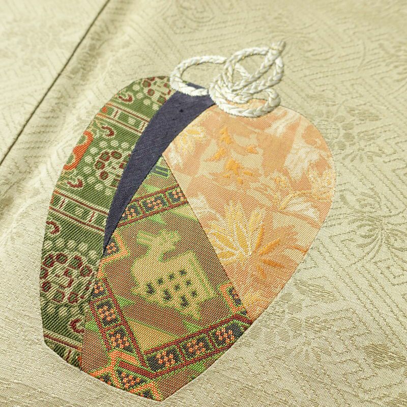 付け下げ 正絹 その他の柄 袷仕立て 身丈156cm 裄丈65.5cm 刺繍 金糸 フォーマル 着物 緑・うぐいす色_画像7