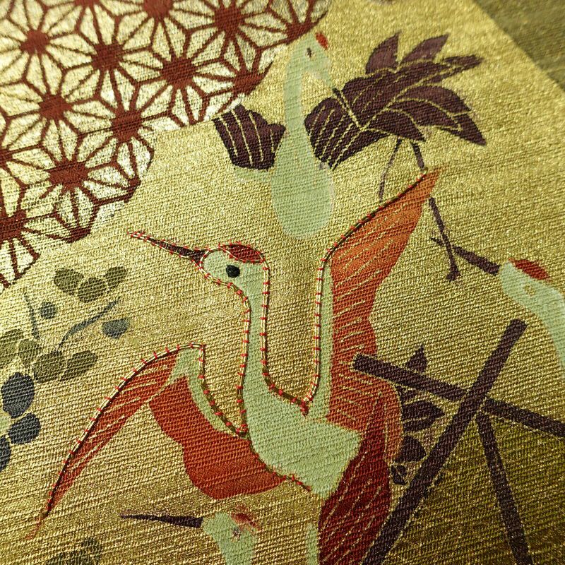 付け下げ 良品 金駒刺繍 正絹 古典柄 袷仕立て 身丈159.5cm 裄丈64.5cm 箔 フォーマル 着物 緑・うぐいす色_画像8