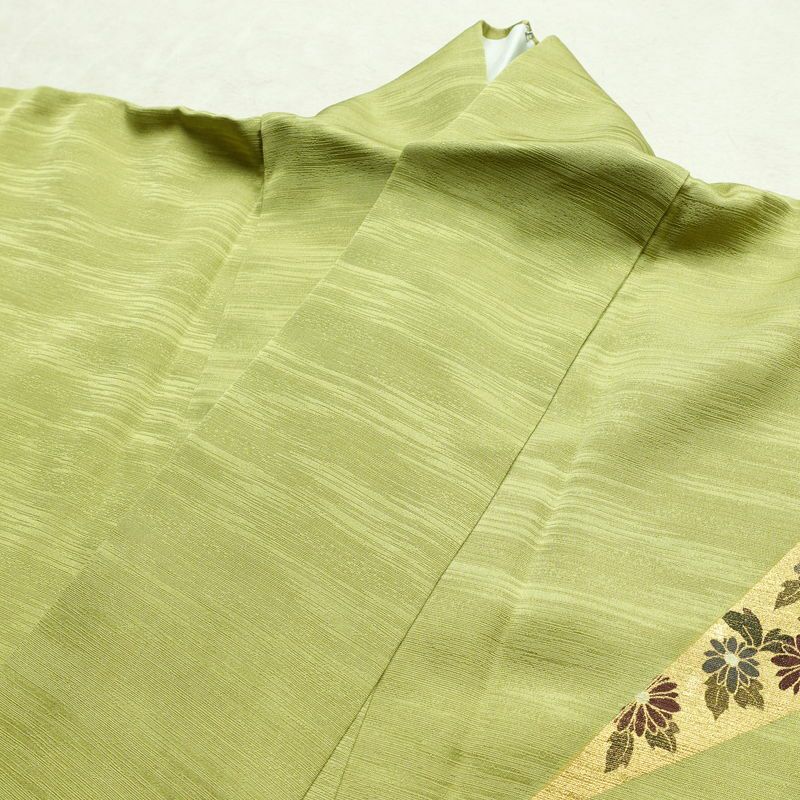 付け下げ 良品 金駒刺繍 正絹 古典柄 袷仕立て 身丈159.5cm 裄丈64.5cm 箔 フォーマル 着物 緑・うぐいす色_画像16