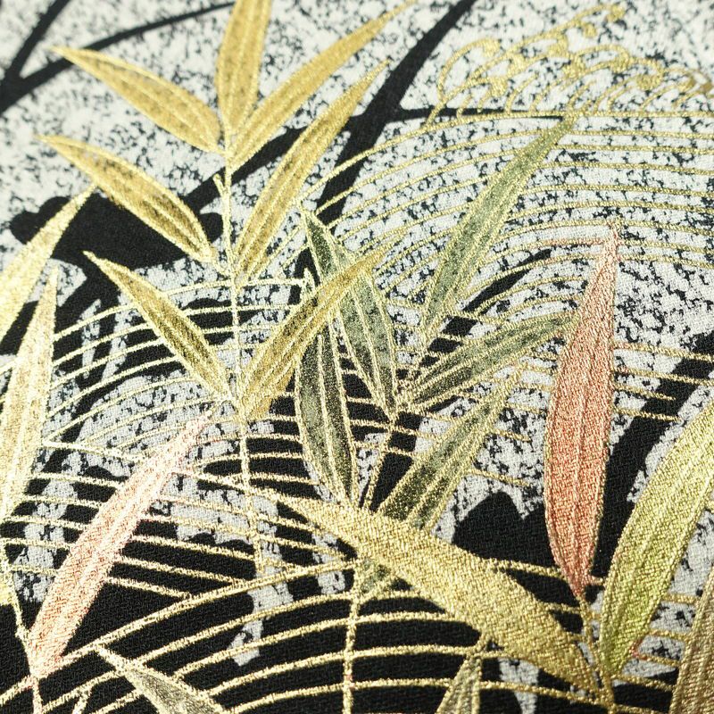 訪問着 良品 ろうけつ染め 正絹 木の葉・植物柄 袷仕立て 身丈173cm 裄丈69.5cm 箔 金彩 フォーマル 着物 グレー_画像7