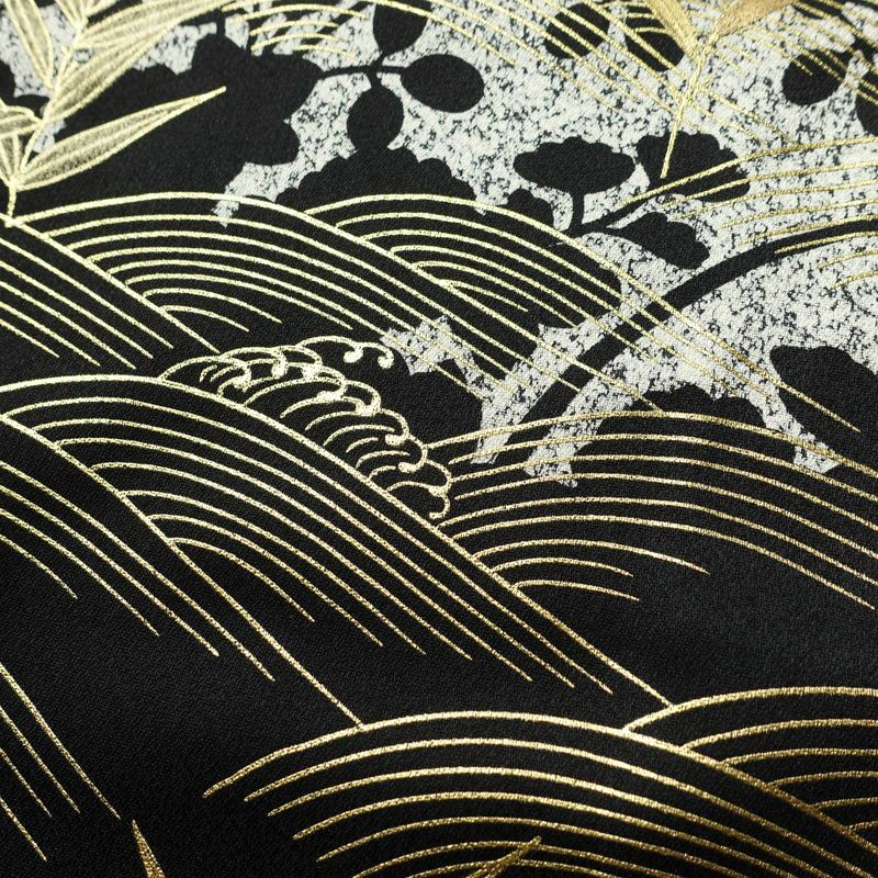 訪問着 良品 ろうけつ染め 正絹 木の葉・植物柄 袷仕立て 身丈173cm 裄丈69.5cm 箔 金彩 フォーマル 着物 グレー_画像10