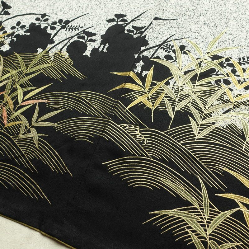 訪問着 良品 ろうけつ染め 正絹 木の葉・植物柄 袷仕立て 身丈173cm 裄丈69.5cm 箔 金彩 フォーマル 着物 グレー_画像15