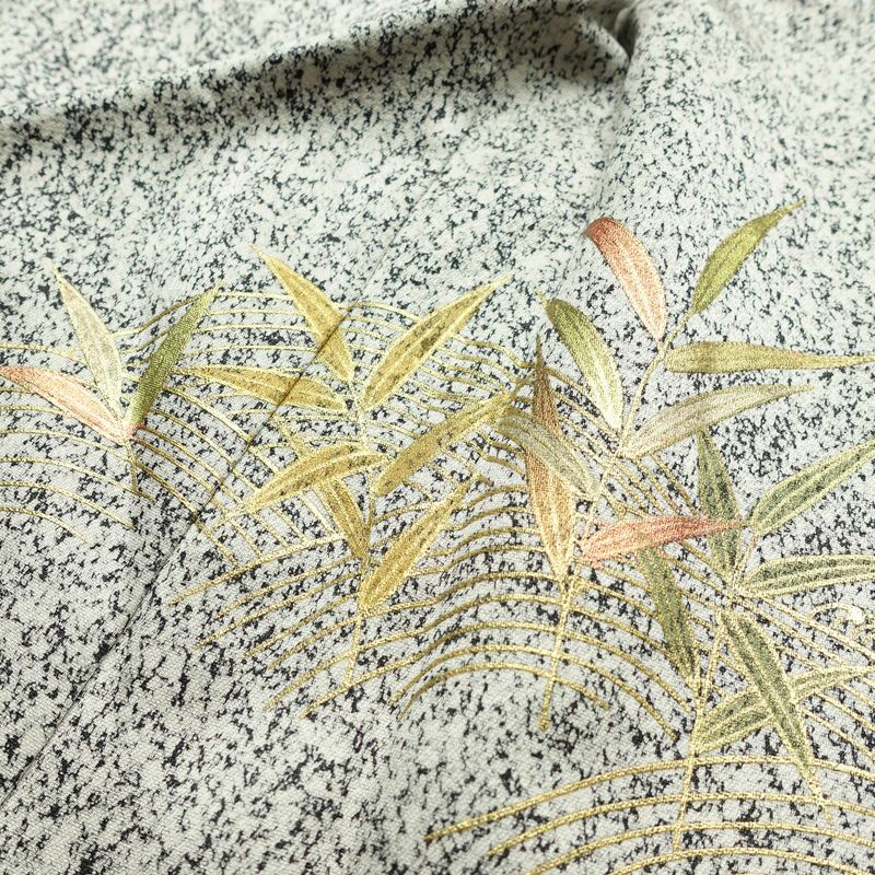 訪問着 良品 ろうけつ染め 正絹 木の葉・植物柄 袷仕立て 身丈173cm 裄丈69.5cm 箔 金彩 フォーマル 着物 グレー_画像19