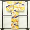 小紋 しつけ糸付き 綸子 正絹 古典柄 袷仕立て 身丈155.5cm 裄丈67.5cm 箔 金彩 着物 クリーム_画像2